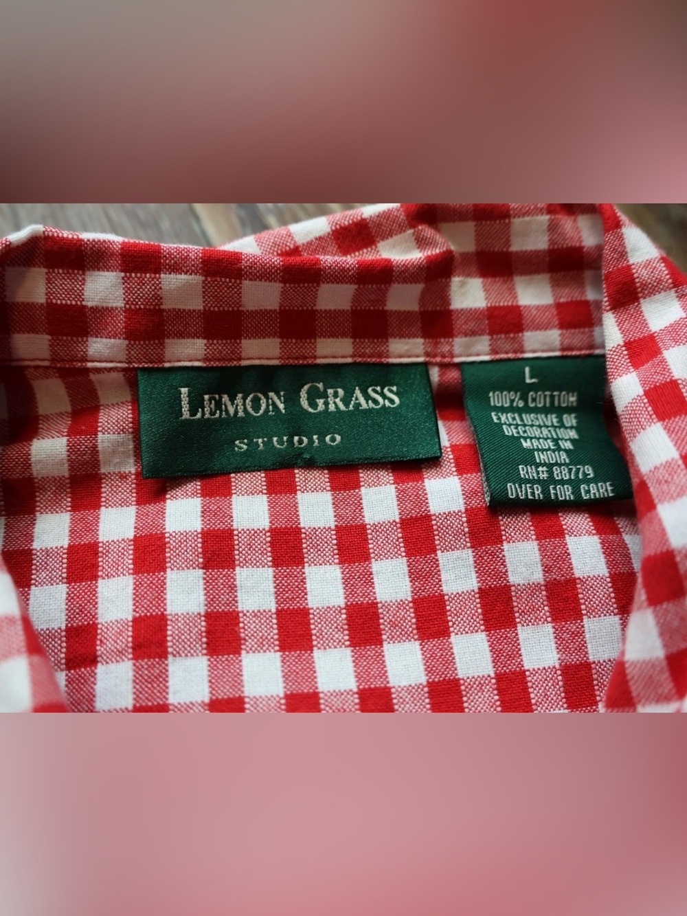 Red Gingham Picnic Novelty Applique Rockabilly Blouse Top Womens Large - Picture 11 of 16